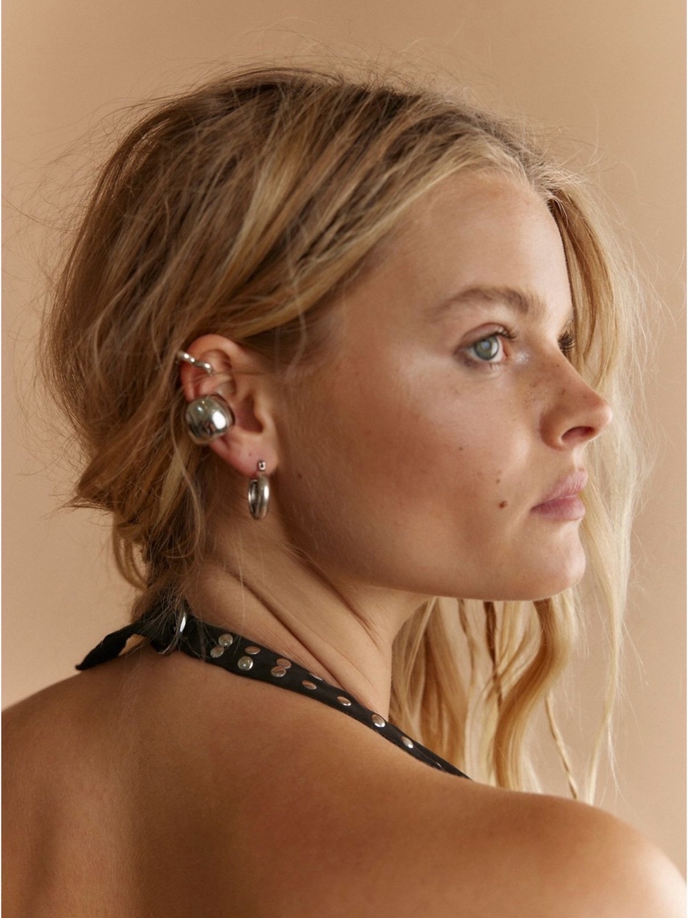 Free People Silver & Gold Mixed Metal Chunky Hoop Earring & Ear Cuff Set - New W